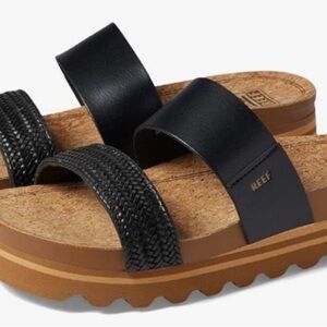 REEF Sz 7 Cushion Vista Hi' Comfort Vegan Leather Slide Sandal -Black Braid